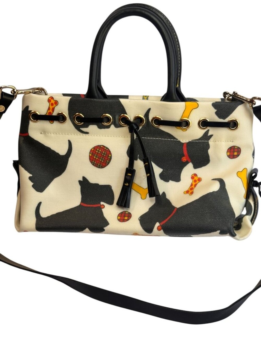 Dooney & Bourke Scottie Dog Satchel Handbag Cream Black Made USA Crossbody - Picture 2 of 9